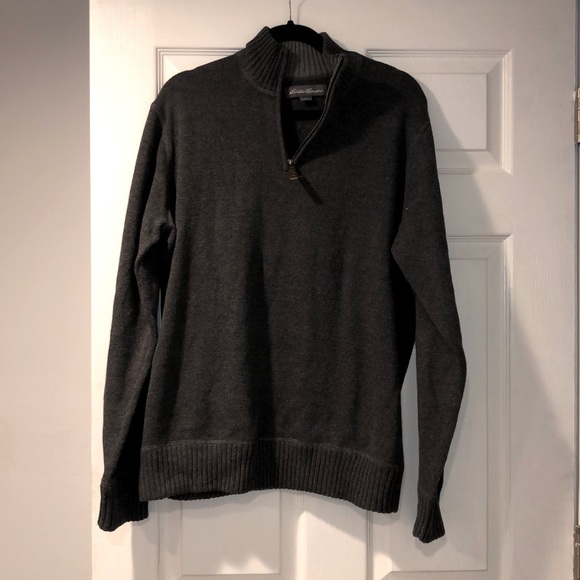 Eddie Bauer Other - Large Eddie Bauer Grey 1/4 Zip Sweater Pullover with Leather Tab NWOT